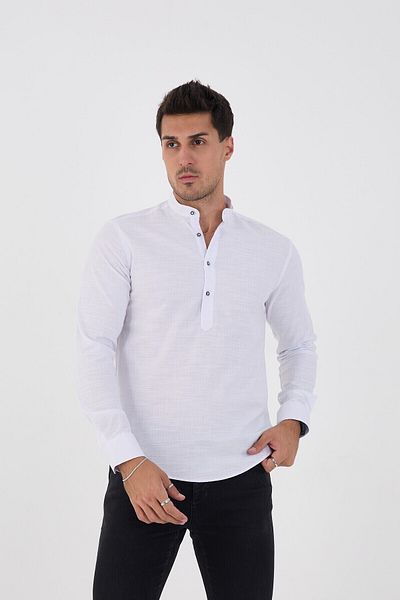 jack carisma Cămașă pentru bărbați, slim fit, din bumbac, cu guler jumătate cu plăcuță