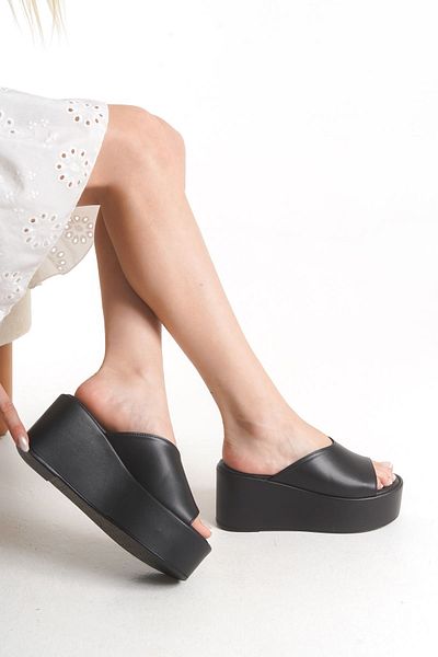 owwox club Vena; Women's Black 7.5 cm Wedge Sole Slippers
