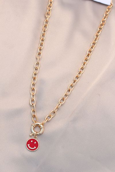 SeyCey.co New Season Red Color Smile Model Retro Gold Metal Necklace