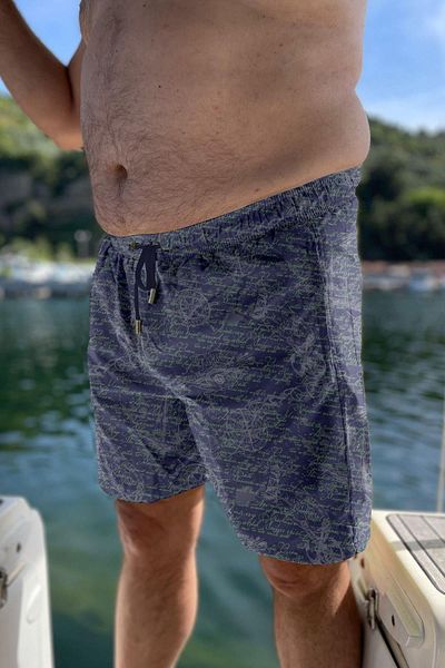 Miami Beach Large Size Water Repellent Digital Printed Men's Beach Sea Shorts Swimsuit - 274-Navy Blue