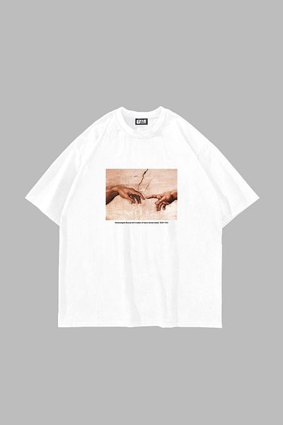 Sekizbiraltı Δημιουργία του Adam Printed Oversize Unisex Λευκό Tshirt