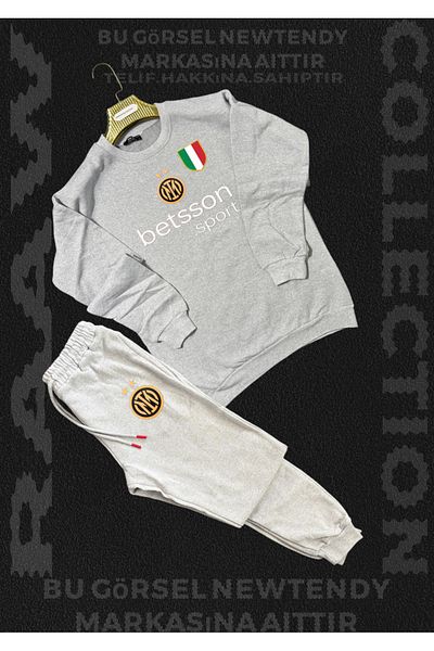 Minikelya Inter Logo Hooded Sweatshirt and Sweatpants Set Men's Fan Sportswear Set 2-Piece Combination