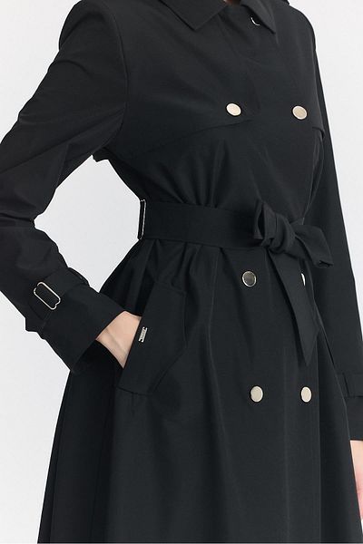 Zühre Shirt Collar Belted Epaulet Detailed Black Trench Coat 13762