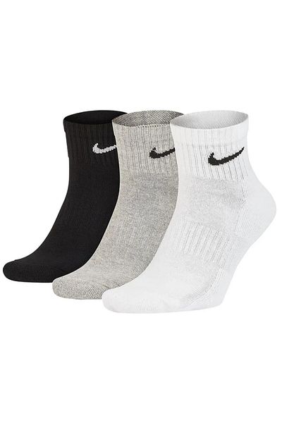 Nike Мъжки чорапи с възглавнички за всеки ден, бяло-черно-сиви, 3 чифта