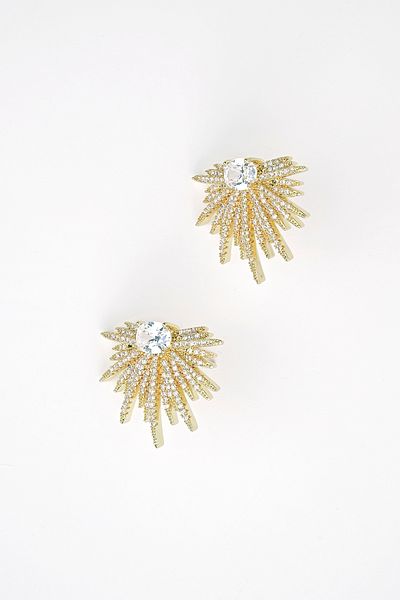 ÖZÜM TAKI Women's Zircon Stone Sun Model Gold Earrings
