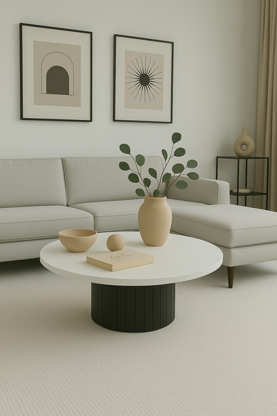 OlcayAksesuar Modern Kalın Kenarlı (36 mm kalınlıklı) Yuvarlak Orta Sehpa