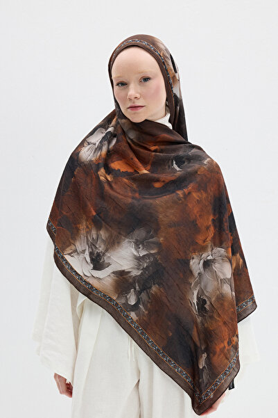 cs camellia scarf Σάλι με σχέδιο θερμοκηπίου - Καφέ