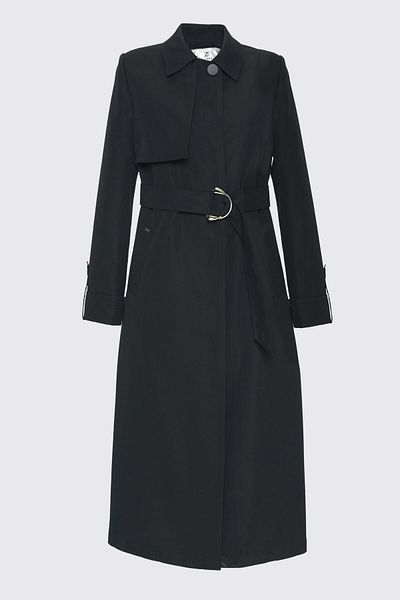 Zühre Shirt Collar Belted Sleeve Detailed Black Trench Coat 13723