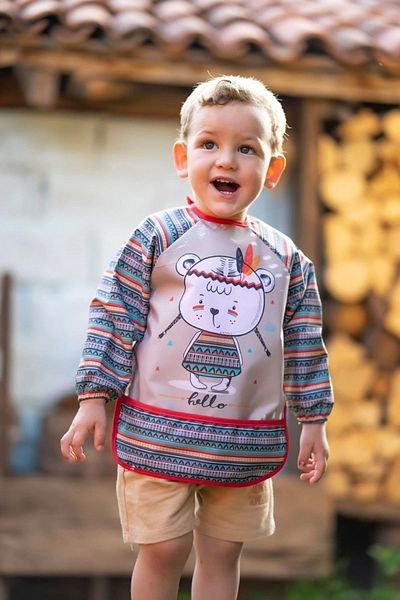Kids مريلة أطفال بأكمام طويلة منقوشة للجنسين - مقاومة للسوائل