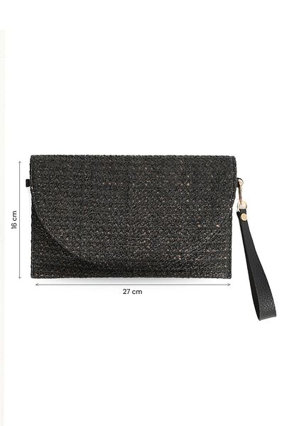 Mio Gusto Black Color Straw Textured Cross Strap Women's Shoulder Bag