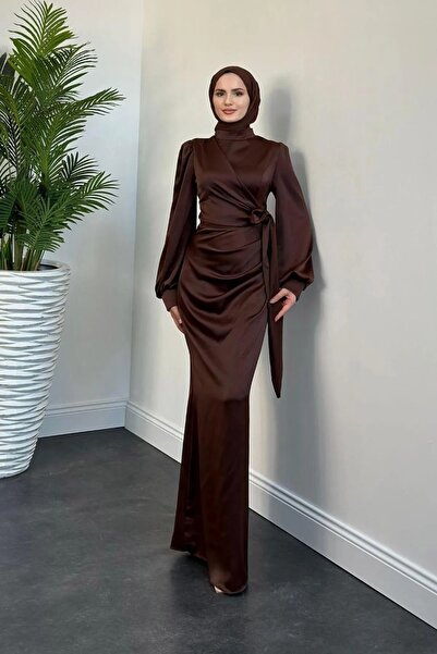 Abiye Diyarı Rochie de seara din satin cu sireturi pentru dama-maro