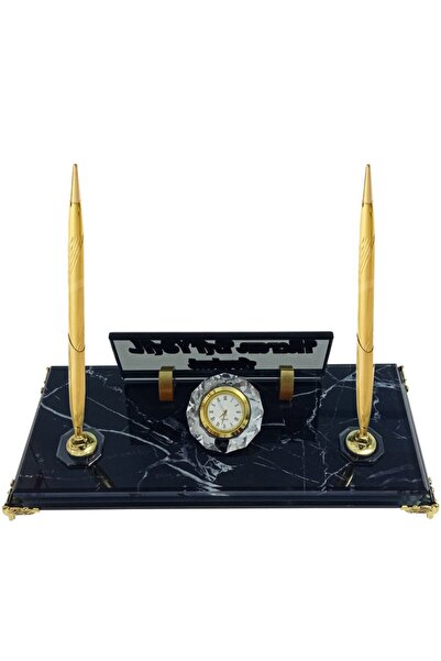 Sentez Masa Üstü İsimlik Siyah Mermer Desenli Vip Kristal Masa Isimliği