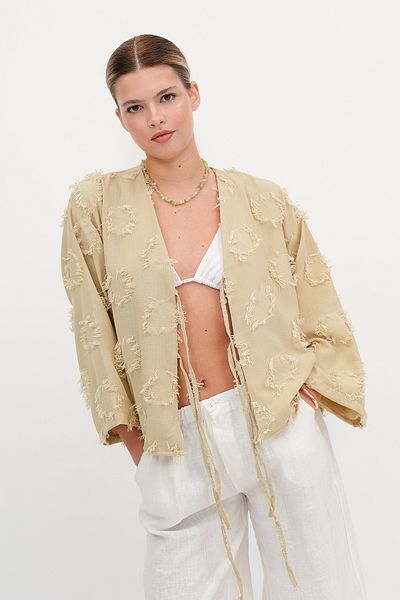 Addax Tasseled Front Tie Cardigan H7012