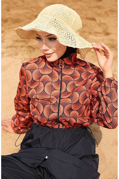 sefamerve Ebrar Full Covered Hijab Μαγιό με ελαστική μέση 5039-03 Πορτοκαλί