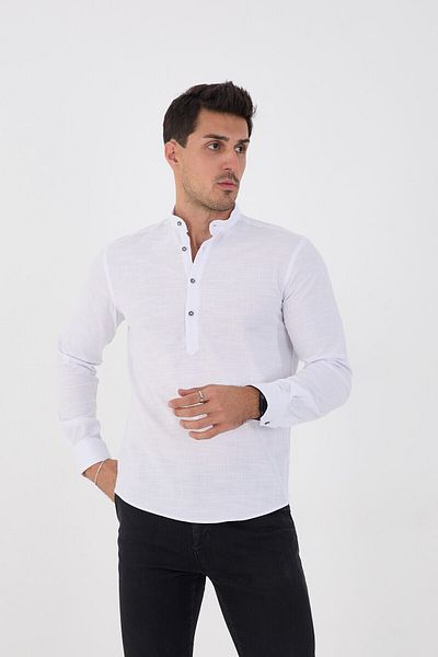 jack carisma Cămașă pentru bărbați, slim fit, din bumbac, cu guler jumătate cu plăcuță