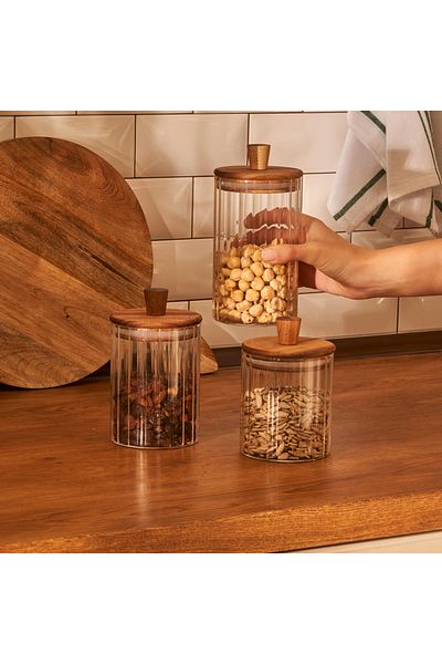 Bella Maison Beatrice Set of 3 Jars with Wooden Lid Natural (730 Cc)