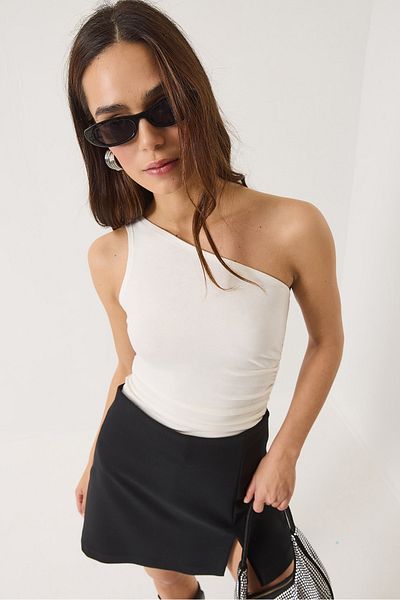 Bianco Lucci Damen-Bluse aus dehnbarer Viskose mit drapiertem Detail und einer Schulterpartie mit weichem Touch 4013 60284028