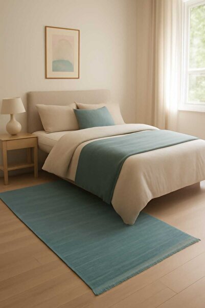İpek Halı 80X150 80X300 ÖLÇÜLERİNDE MODERN TURKUAZ RENKLİ YATAK ODASINA BİREB...