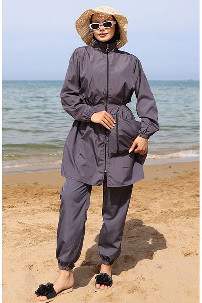 sefamerve Sultan Beli Elastic Bag Hijab Μαγιό 2038-03 Anthracite