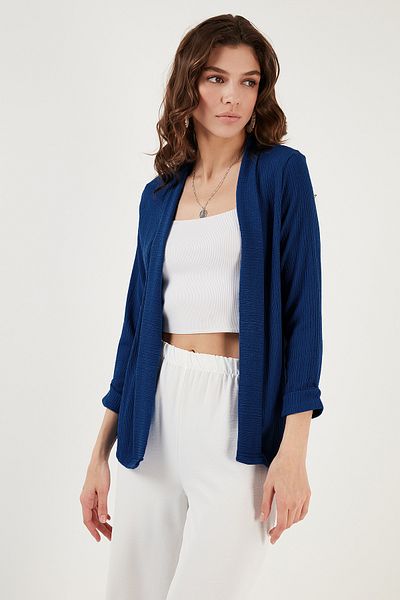 Lela Seersucker Kimono Cardigan with Folded Collar and Sleeves Cardigan 5869014