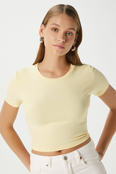 Ritnice Women's Serra 100% Cotton Butter Yellow Crop Top