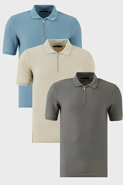 Buratti Βαμβακερό κανονικό μπλουζάκι με μισό φερμουάρ 3 πακέτο μπλουζάκια πόλ...