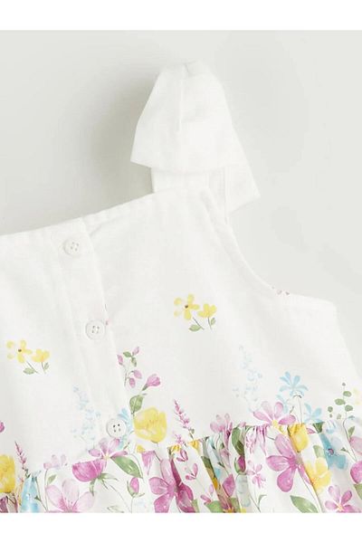 LC Waikiki Lcw Kids White Square Neck Floral Satin Girl Dress