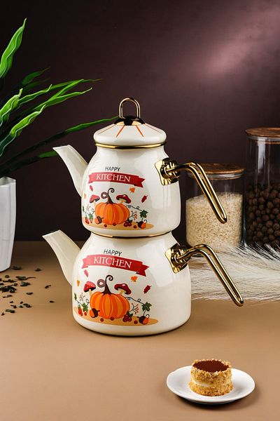Sezka Life Fruit Patterned Enamel Teapot Set