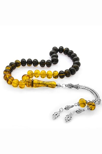 Tesbihane 925 проба срібний намисто з бахромою, вирізане колесо, жовтий вогонь, бурштиновий чотки