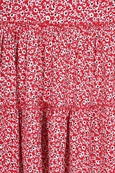 zepkids Crew Neck Zero Sleeve Floral Patterned Layered Hat Accessory Black Red Color Girl's Dress