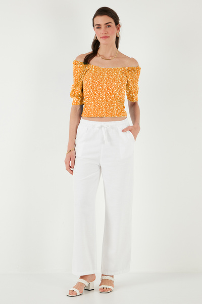 Lela Three Quarter Sleeve Wide Neck Blouse Bluz 5869001