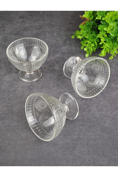 Qualitev 3 Pieces Glass Footed Bowl Snack Bowl Ice Cream Bowl - 220 ml
