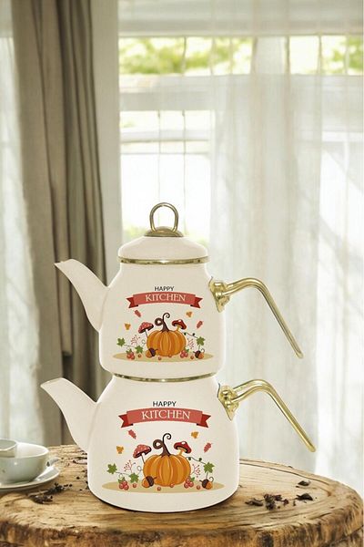 Sezka Life Fruit Patterned Enamel Teapot Set