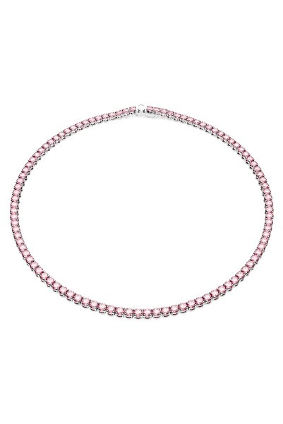 Swarovski Kolye Matrix Tennis Neclace, Round cut, Pink, Rhodium plated M 5681800