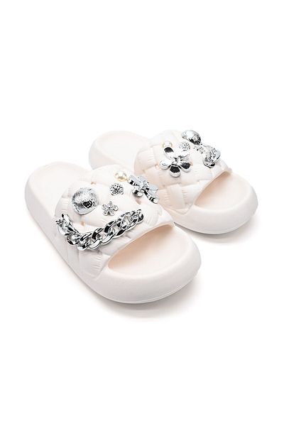 Tmall Women's Casual Slippers, Foam, With Accessories, Lightweight, Sa38, White