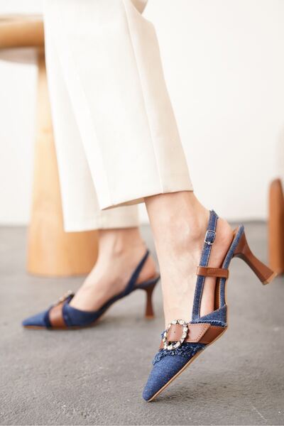 MODAADAM Women's Nero Denim Stone Heeled Shoes - Denim