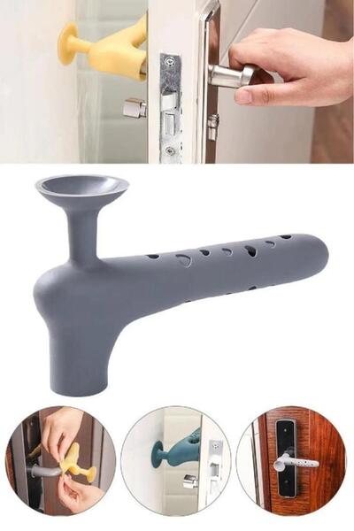 sanal trend 1 Adet Gri Renk Silikon Kapı Kolu Stoperi Pencere Tutucu Stoper Çocuk Güvenlik Duvar Koruyucu