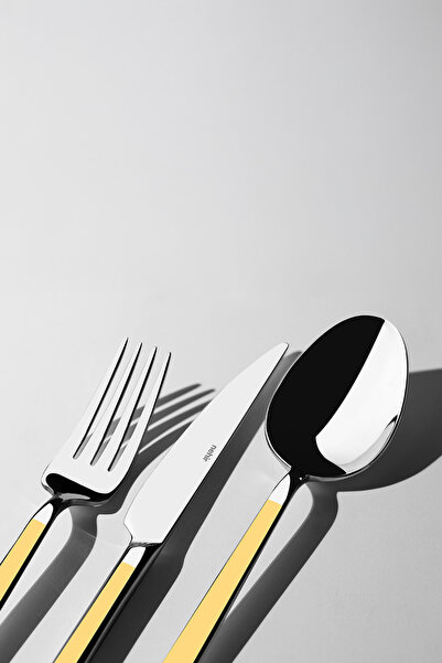 Nehir Dalyan Gold Plain 12-Person 89-Piece Leather Boxed Cutlery Set