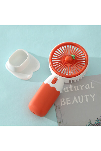 WANNA PROTECT Sevimli Meyveli Şarjlı Mini El Fanı Ve Masa Fanı Soğutucu Pervane Taşınabilir Telefon Standı