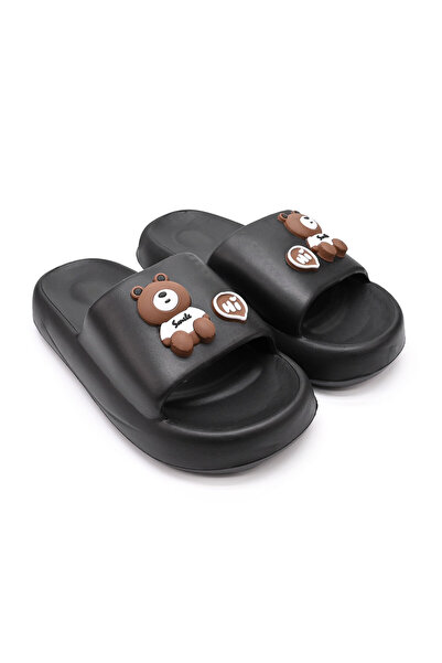 Tmall Women's Slippers, Foam, Lightweight With Teddy Bear Print, Pd1042, Black