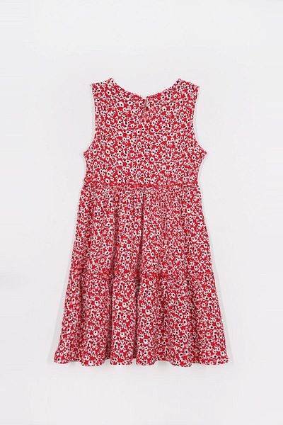 zepkids Crew Neck Zero Sleeve Floral Patterned Layered Hat Accessory Black Red Color Girl's Dress