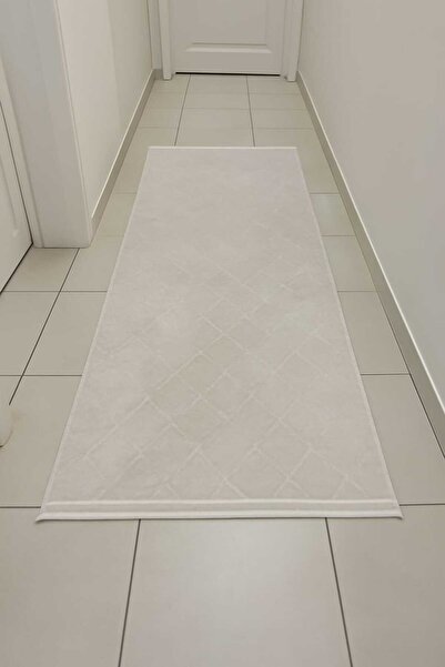 KARAR HALI 80x150 ÖLÇÜSÜNDE KREM-GRİ RENGİNDE AKRİLİK SATEN BAMBU YOLLUK