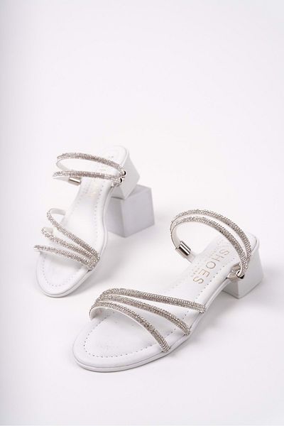 bulutmod Ba04571 Papuci de seară pentru fetiță albă cu 3 pietre și pantofi cu toc de 4 cm - 33