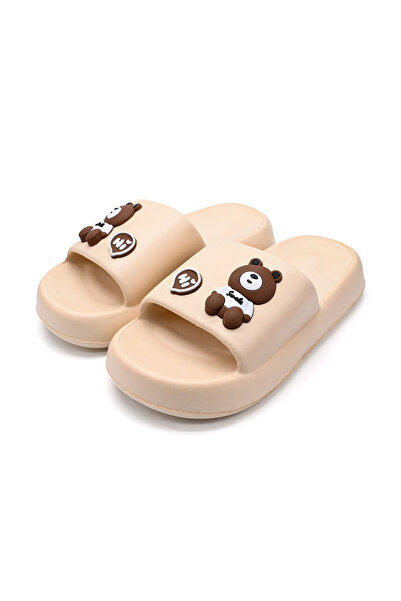 Tmall Women's Slippers, Foam, Lightweight With Teddy Bear Print, Pd1042, Khaki