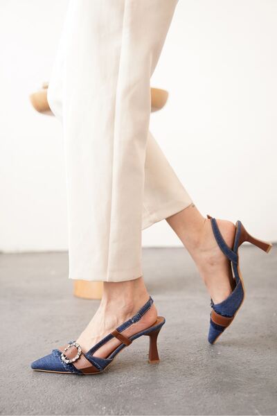 MODAADAM Women's Nero Denim Stone Heeled Shoes - Denim