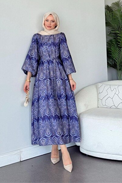 Şulemoda Giyim Μπλε φόρεμα από μαρούνι σατέν