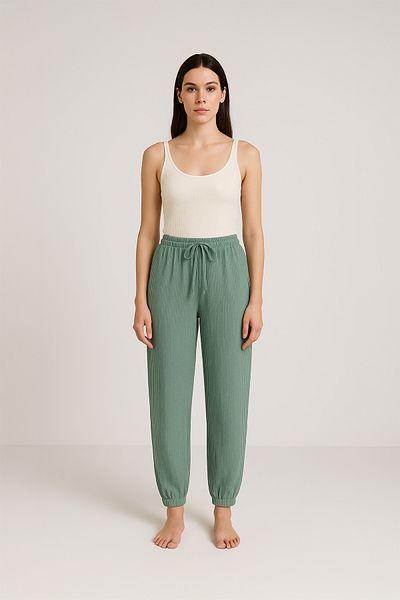 HNX Cotton Corded Women's Pajama Bottoms with Elastic Legs