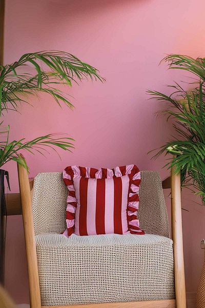 ASDİVA Brezza Ruffled Decorative Throw Pillow Case Striped Red-Pink 45X45
