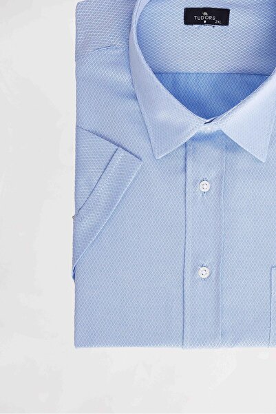 Tudors Ανδρικό κοντό μανίκι μεγάλου μεγέθους βαμβακερό μονό τσεπάκι Dobby μπλε πουκάμισο