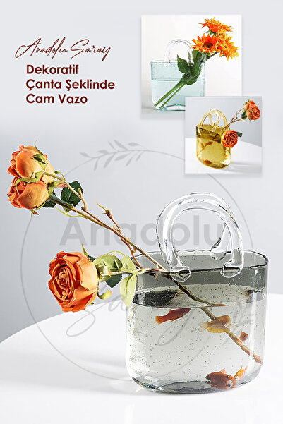 Anadolu Saray Dekoratif Çanta Şeklinde Cam Vazo | Zarif Tasarım Çanta Cam Vazo | Çanta Vazo - 1 ADET